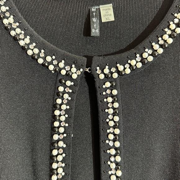 M.T.W.T 9-5 Black Cardigan With Faux Pearl And Gem Accents, Size XL - Picture 3 of 11